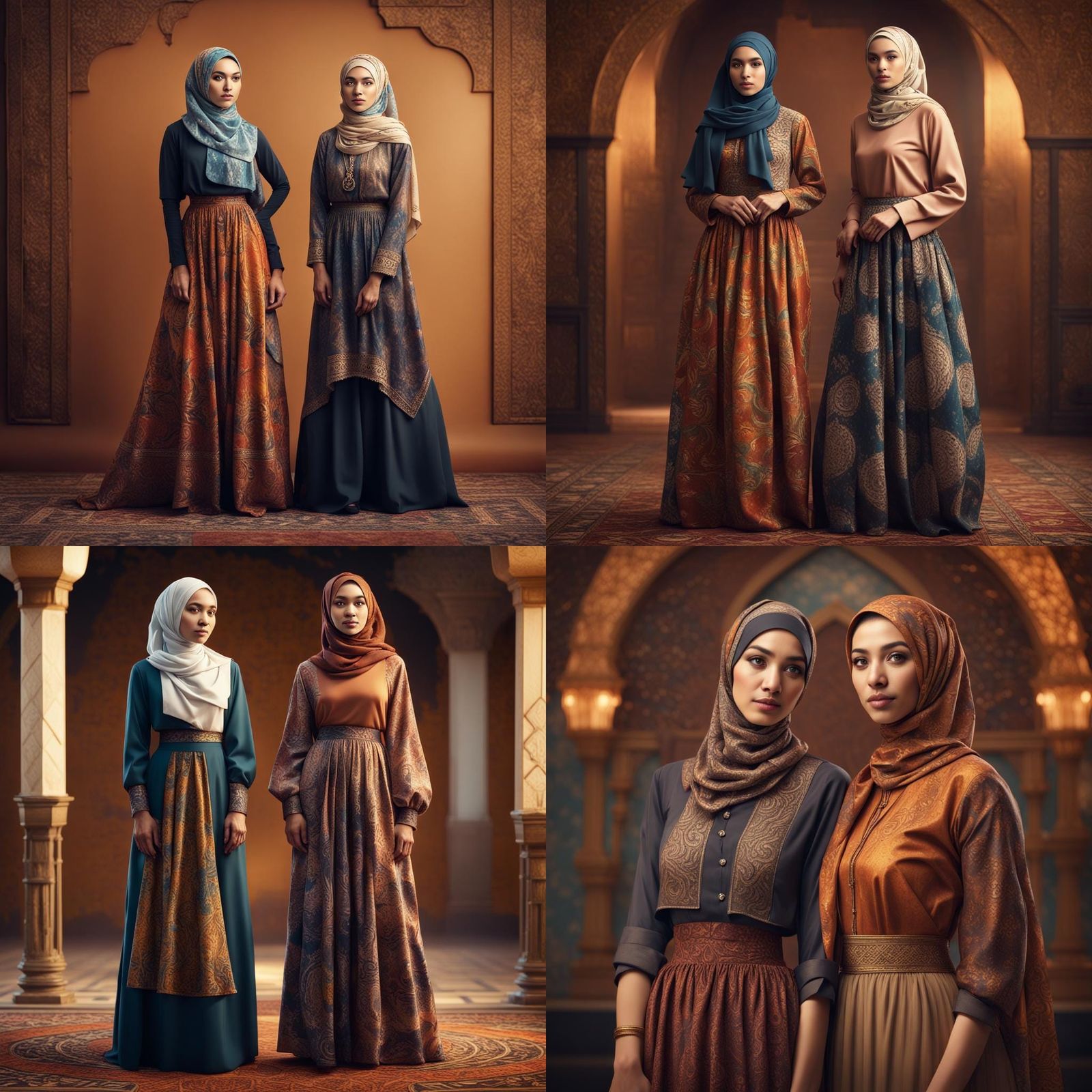 Beautiful Women in Hijabs, Batik Dresses, Studio Portrait
