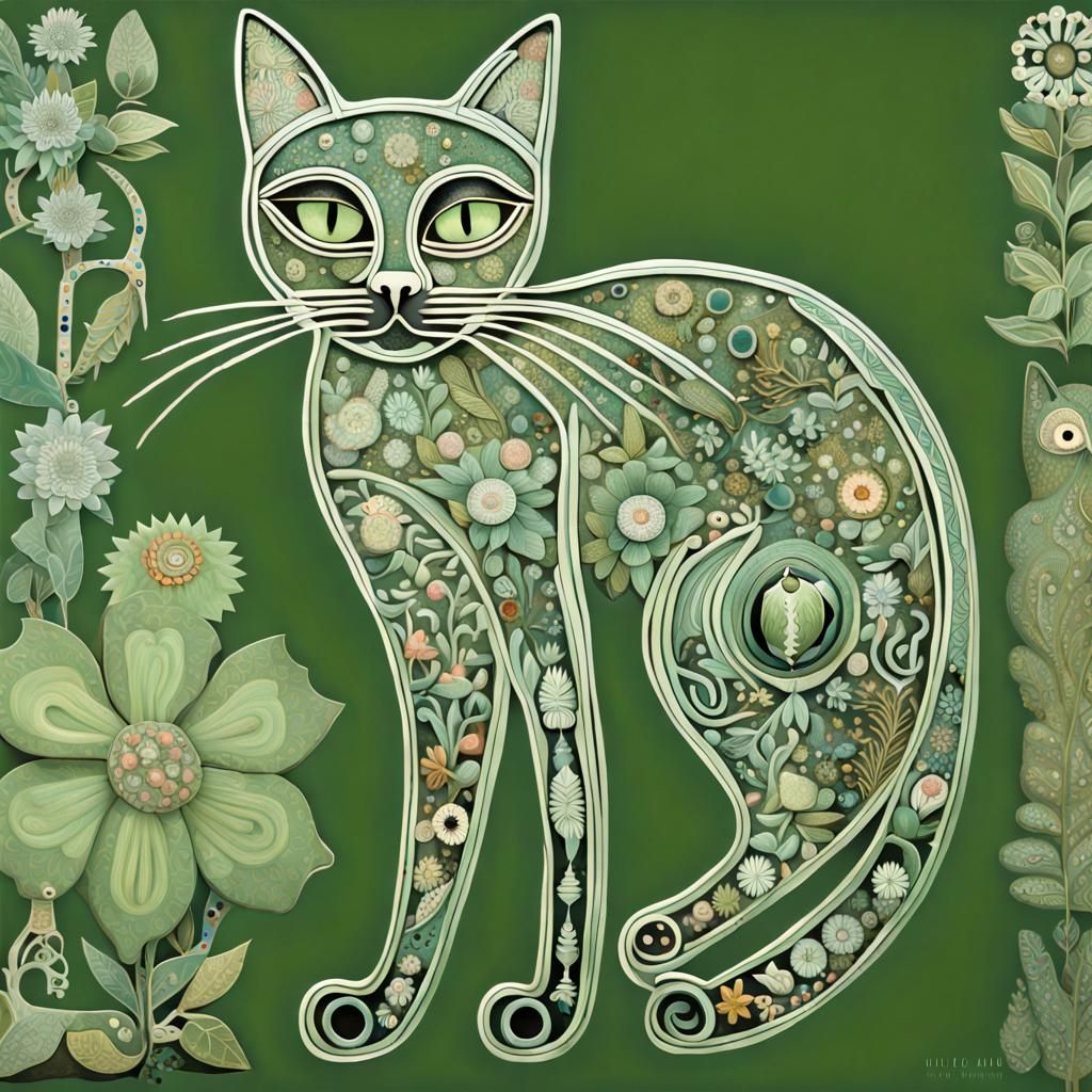 Intricate Glass Cat in Folk Art Style