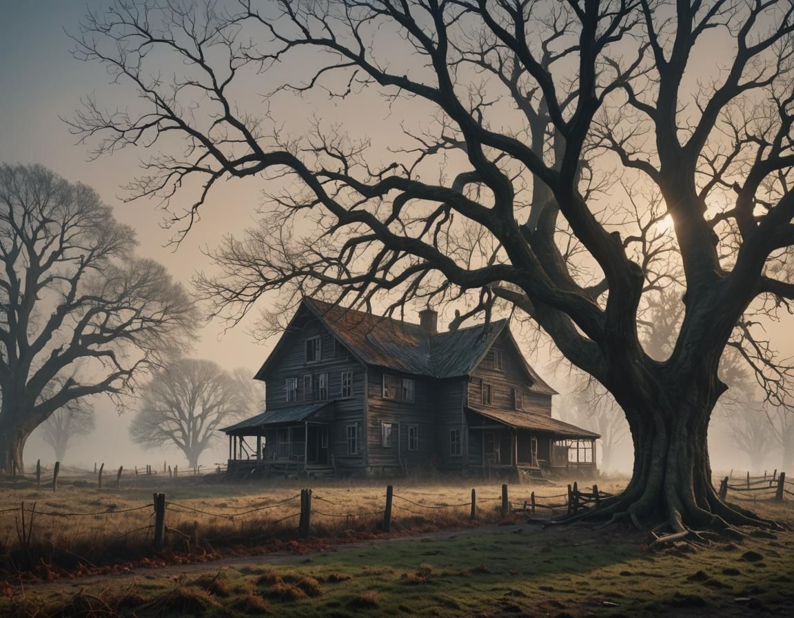 Old Farmstead in November Fog: Matte Painting