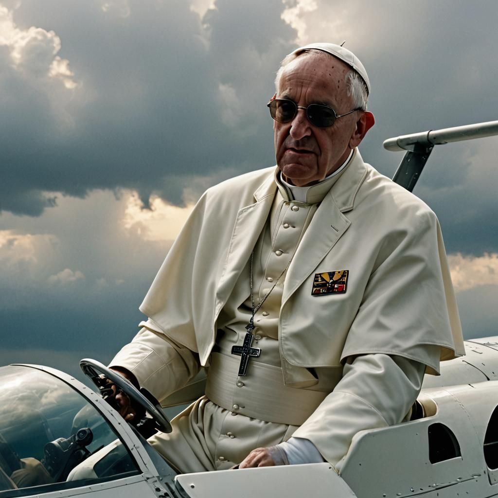 Pope Piloting Top Gun Aircraft in Cinematic Style