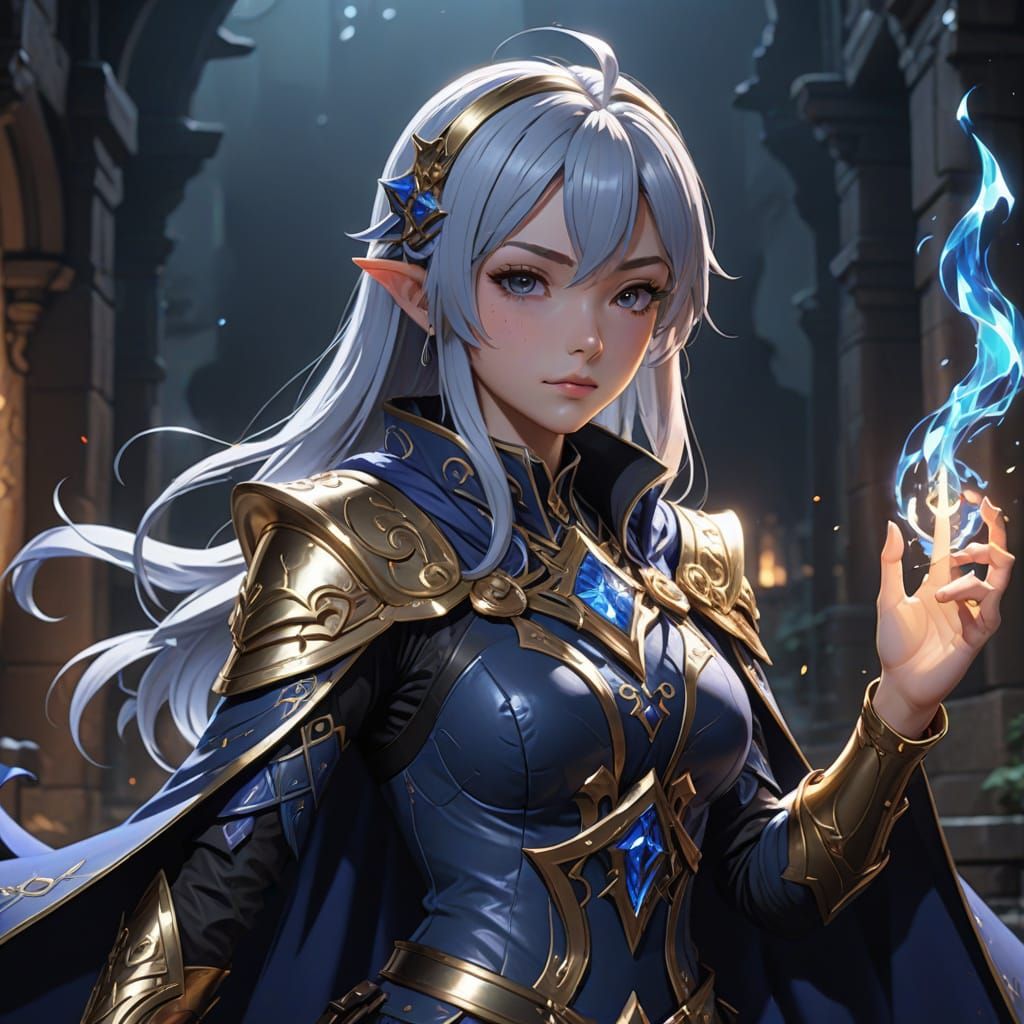 Female Sorceress Casting Light Spell in Anime Style