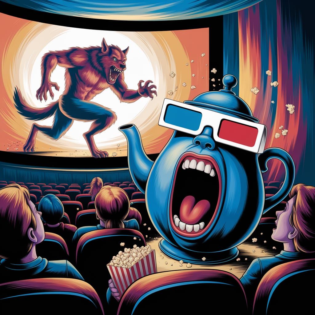 Werewolf Leaps From Movie Screen in Impressionistic Style