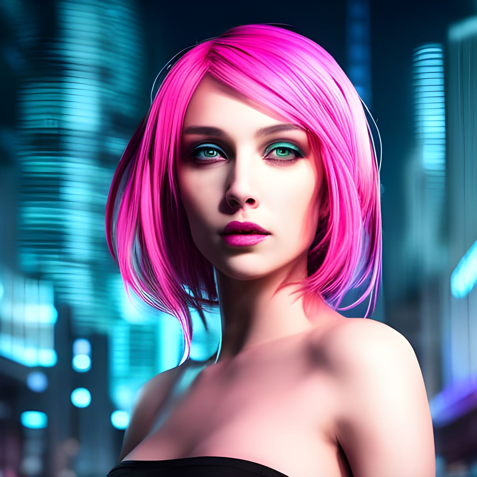 Futuristic Cyberpunk Goddess in a Neon Cityscape