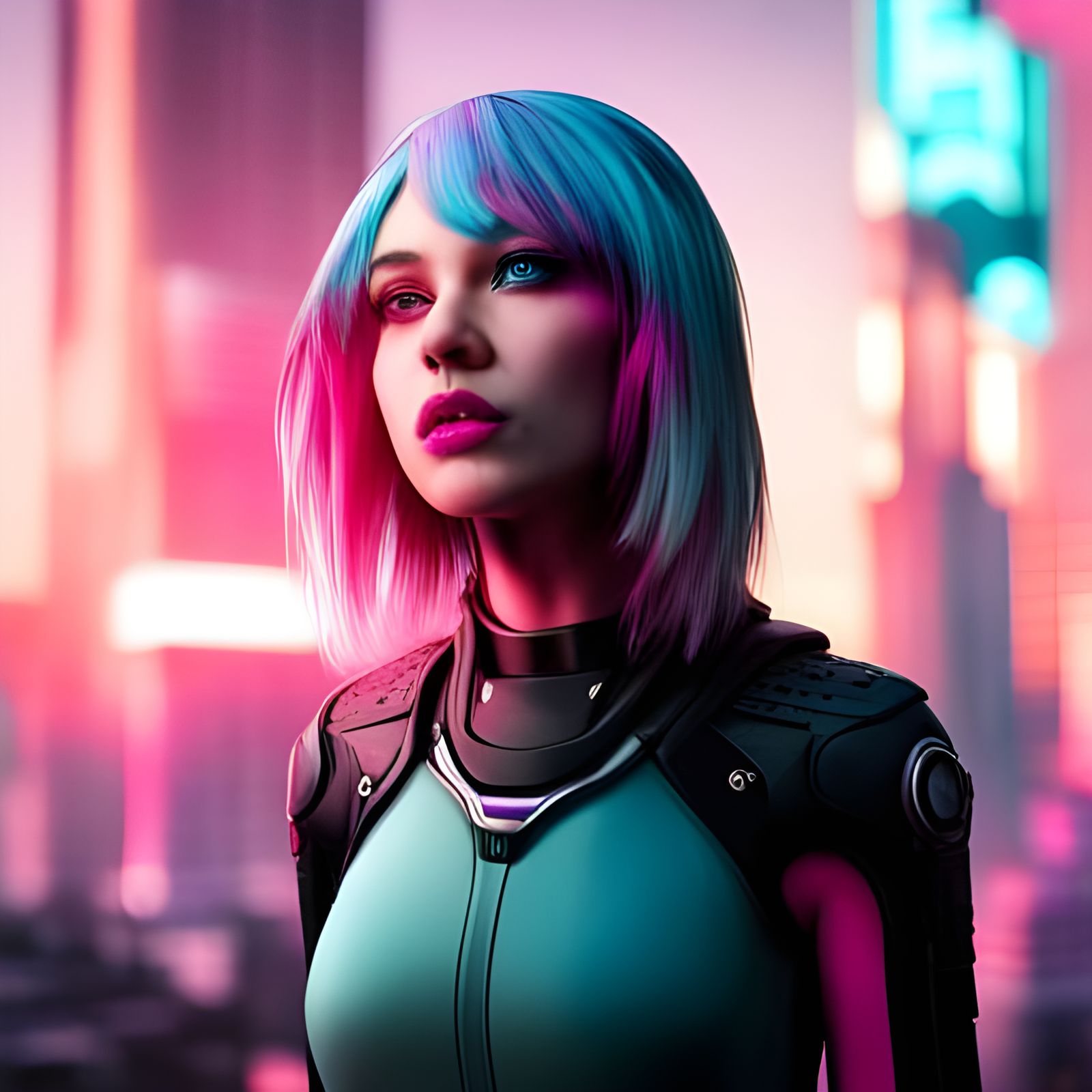 Cyberpunk Goddess in Futuristic Cityscape