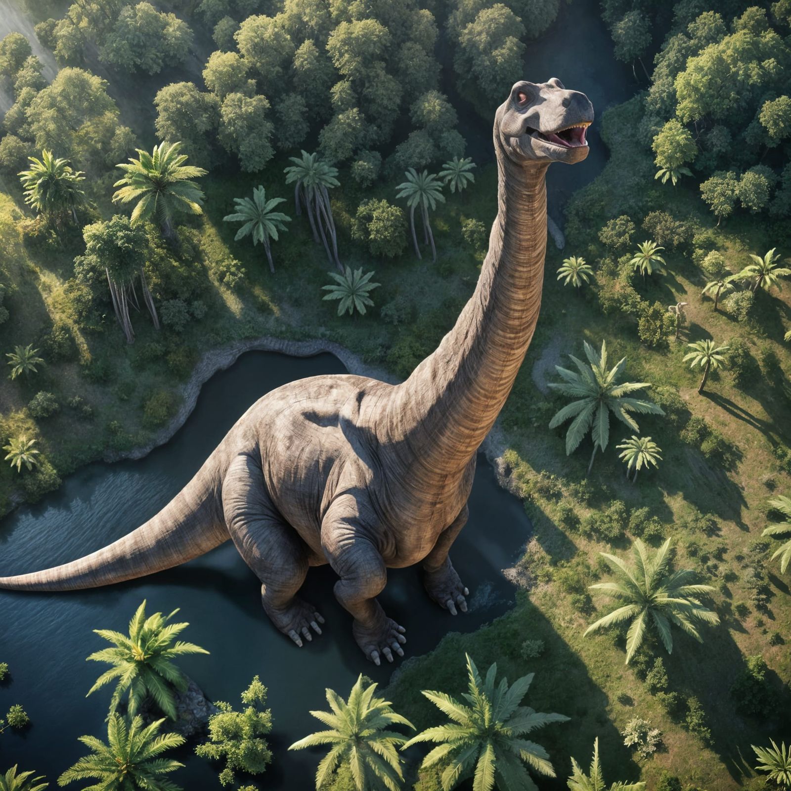 Brontosaurus Chewing Giant Leaves From Above