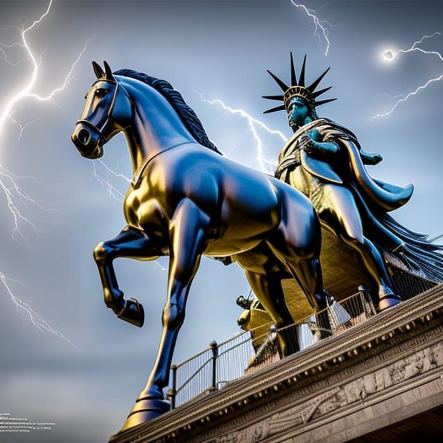 Hyperrealistic Horse Sculpture Replaces Statue of Liberty