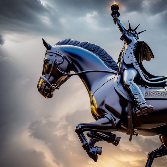 Hyperrealistic Steampunk Horse Statue of Liberty