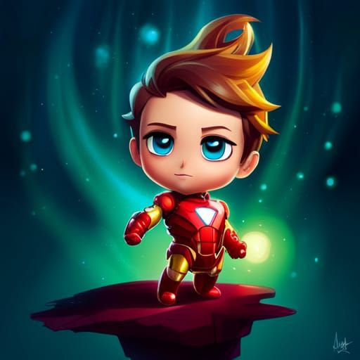 Chibi Iron Man Portrait in Polychromatic Style