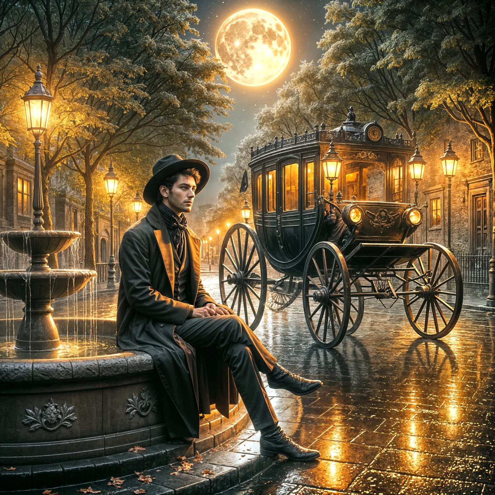 Elegant Gentleman Lost in Moonlit City