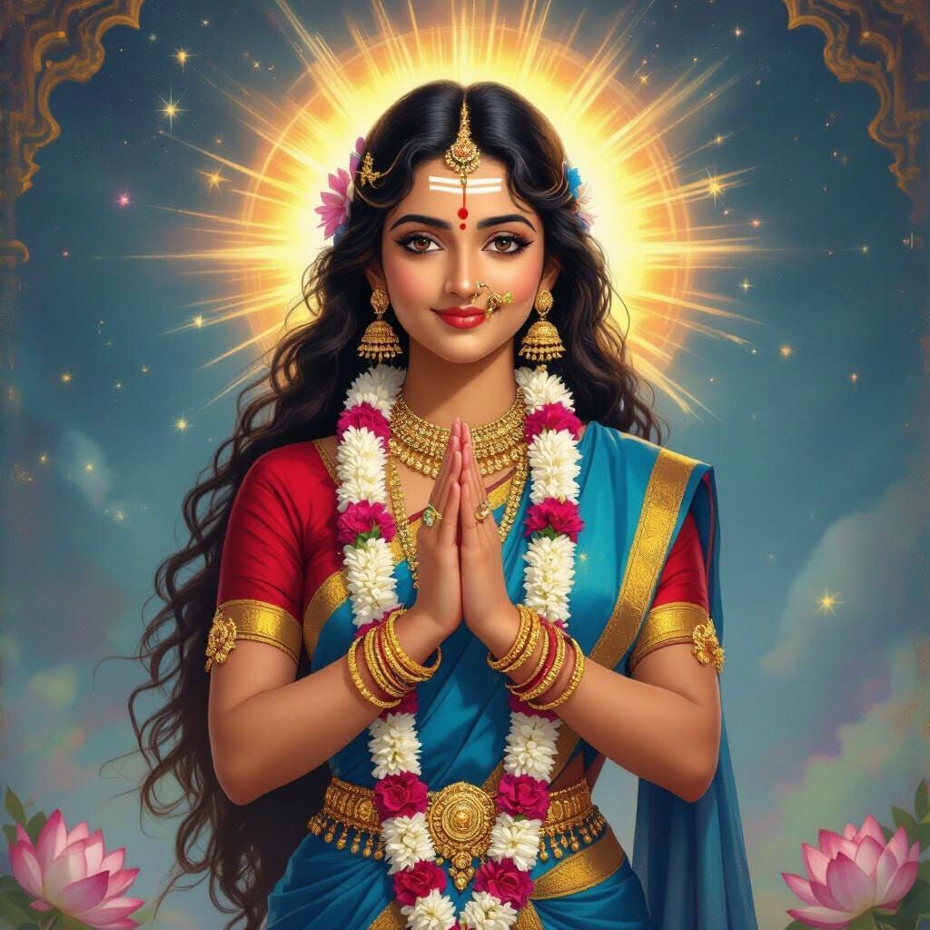 Divine Radha in Cosmic Devotional Poster Style