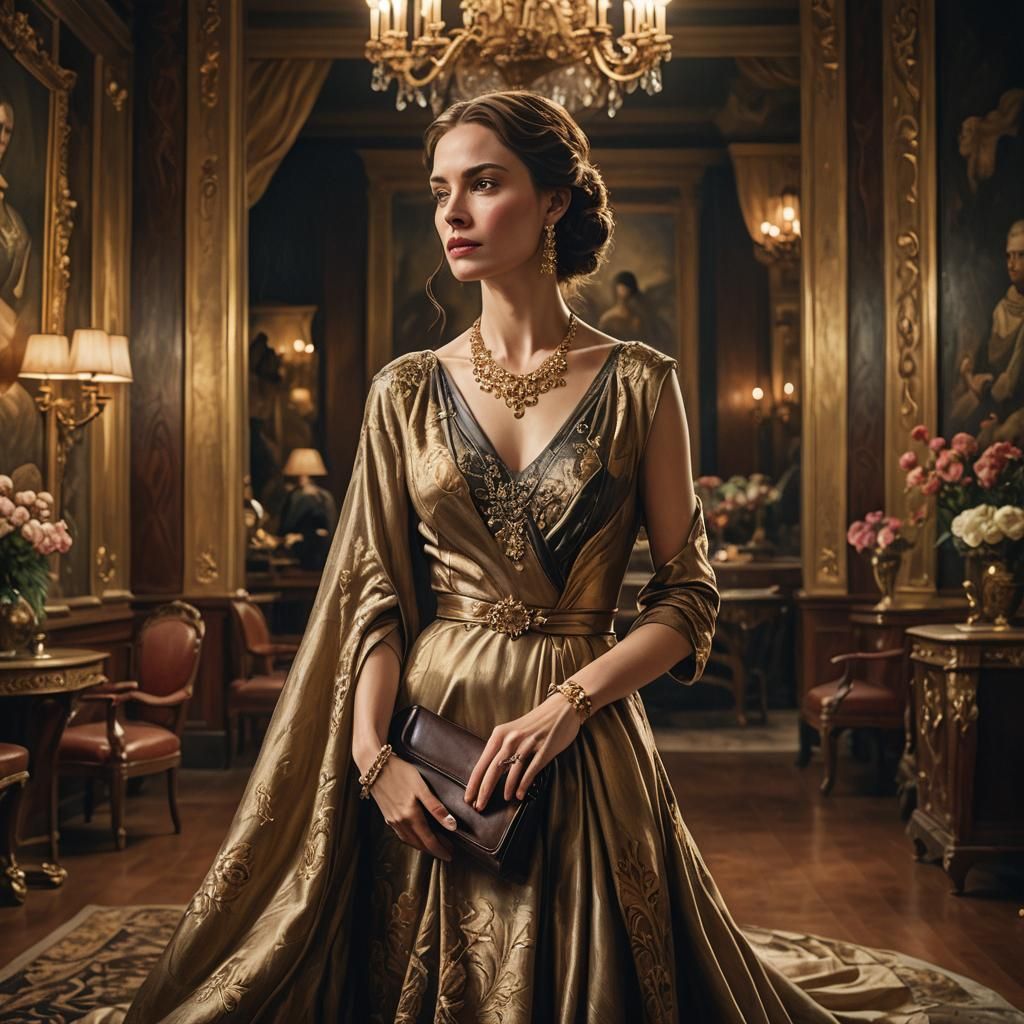 Elegant Woman in Silk Gown: Old Masters Portrait