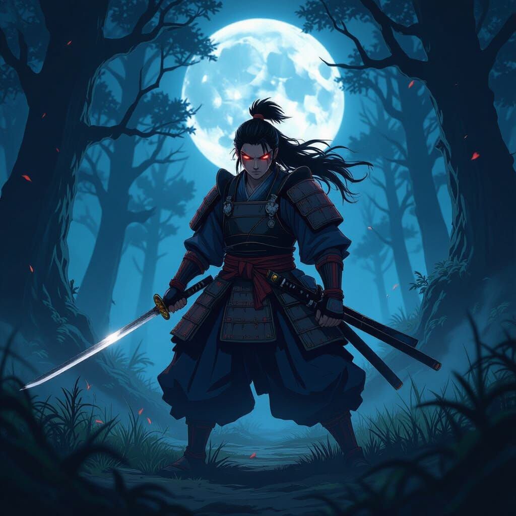 Anime Demon Slayer in Moonlit Forest