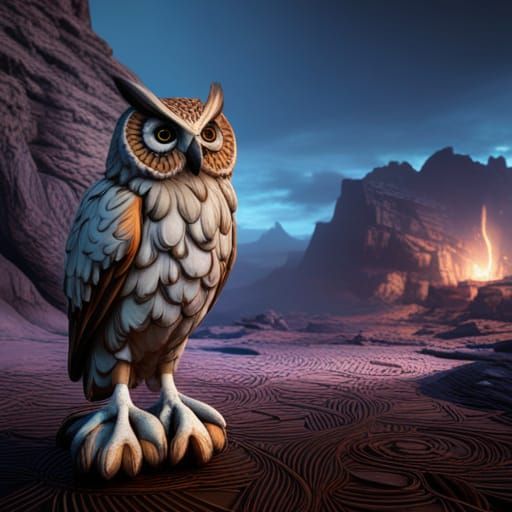 Detailed Owl Matte Painting in Deep Color