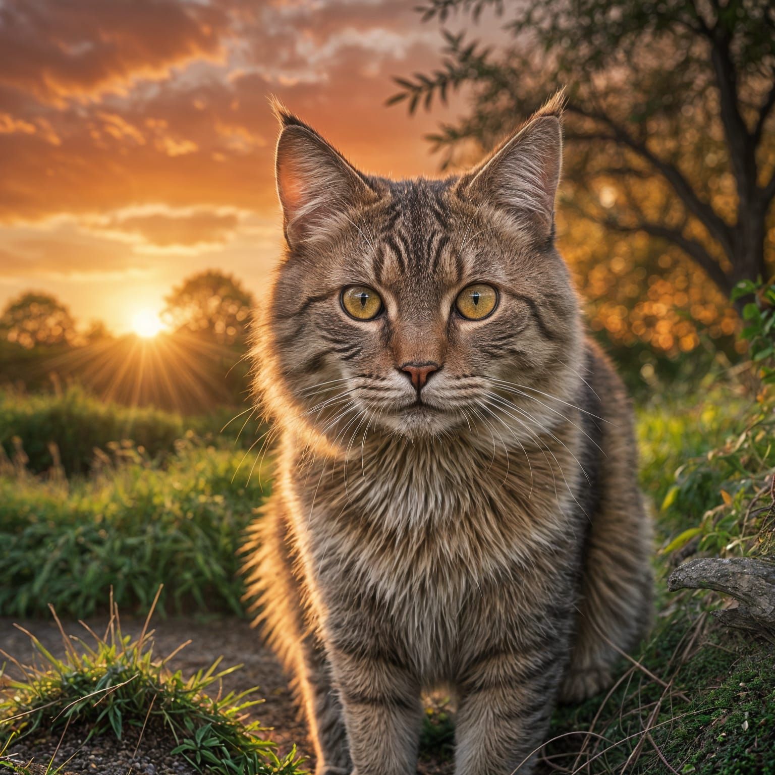 Elegant Cat Strolls into Sunset Glow