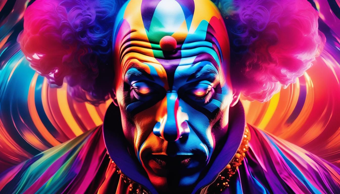 Surreal Clown in Abstract Double Exposure Style
