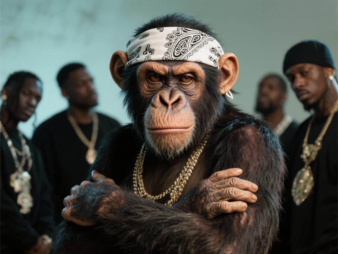 Gangster Chimpanzee in Old Hiphop Video Style