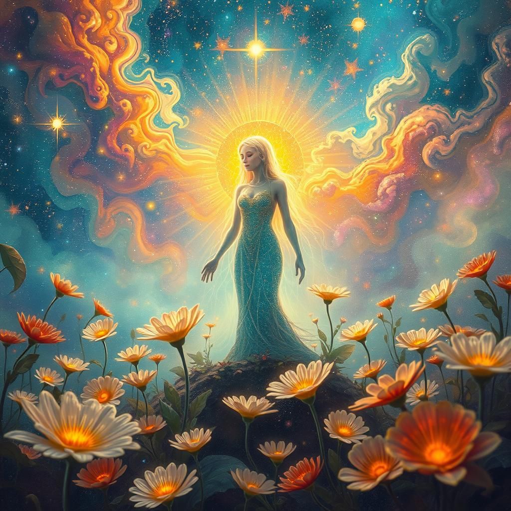 Ethereal Astral Being in Cosmic Forest