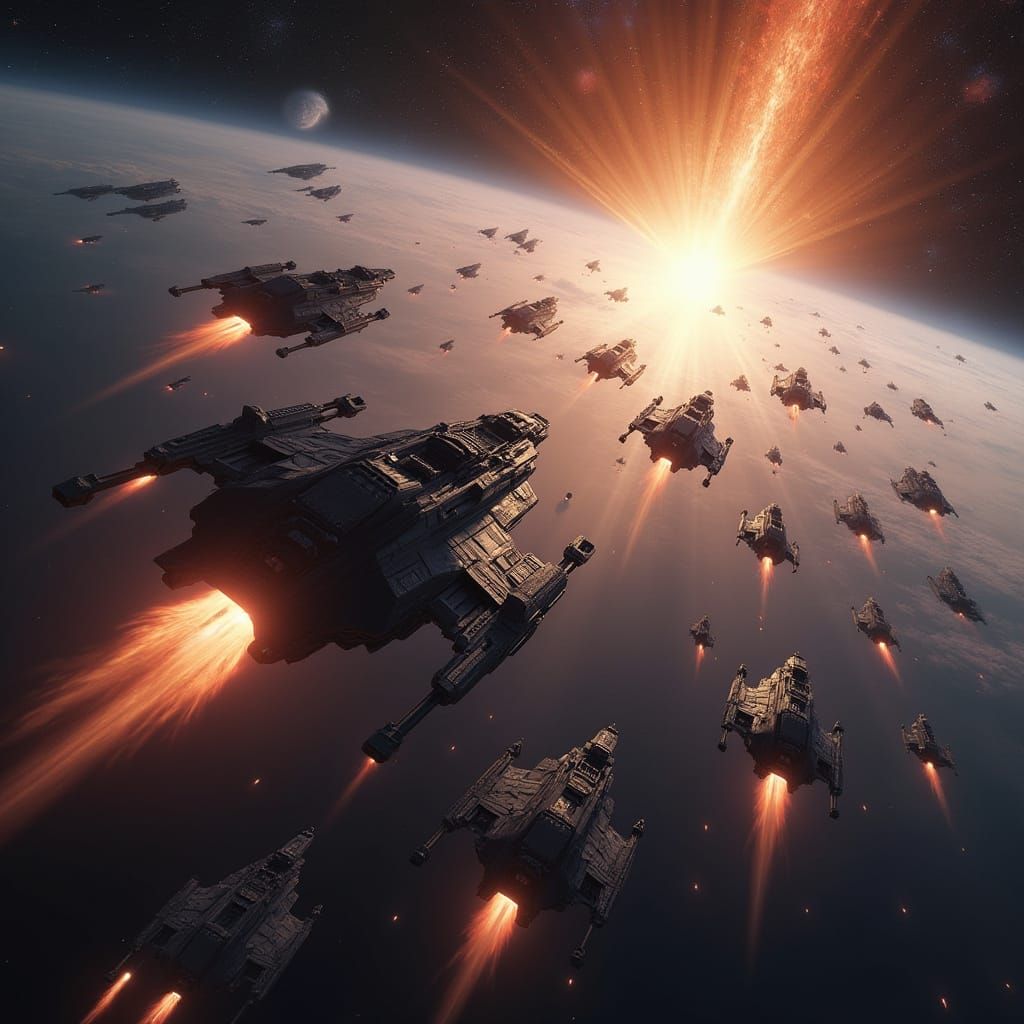 Space Fleet Emerges from Wormhole