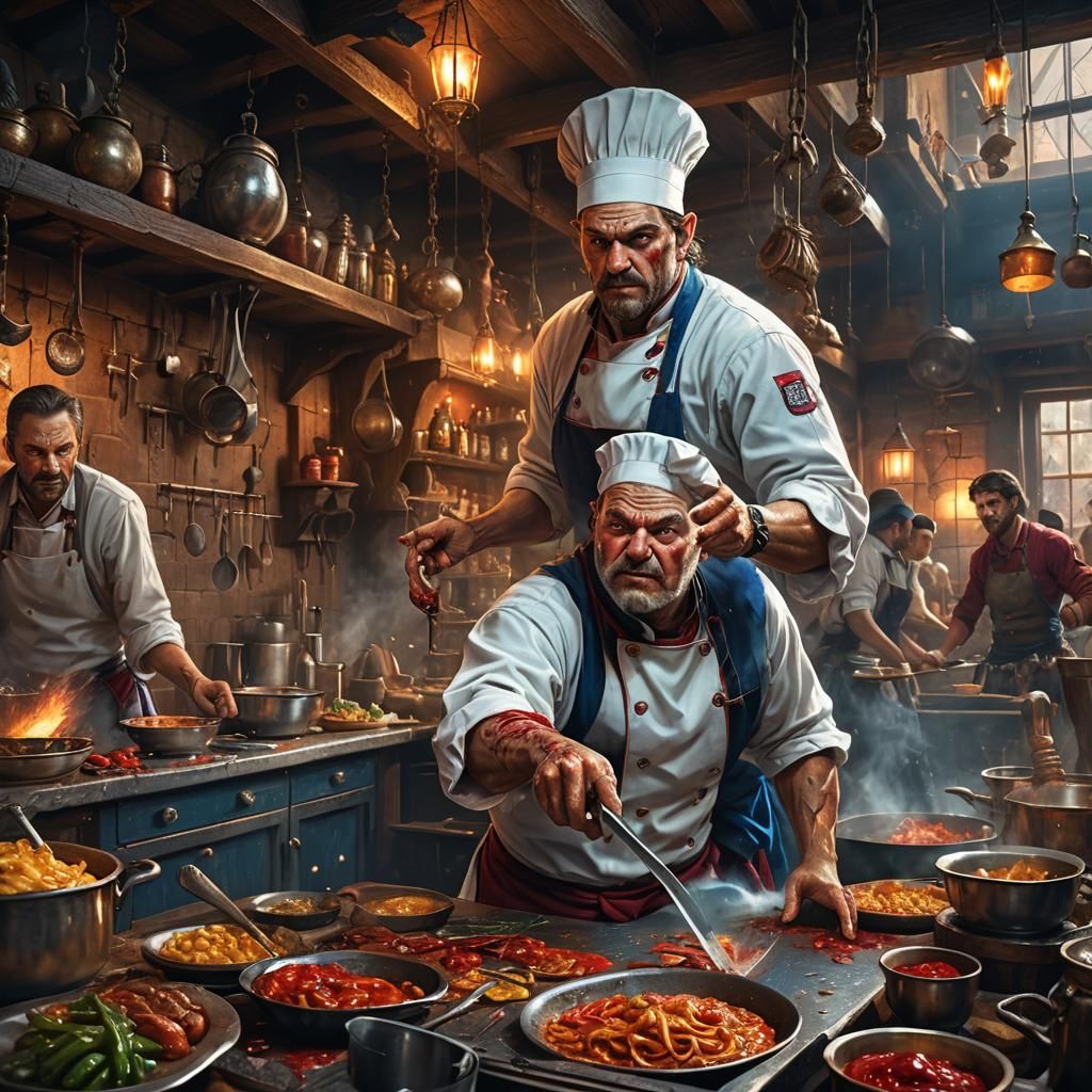 Angry Fantasy Line Cook Stabbing Chef: Concept Art