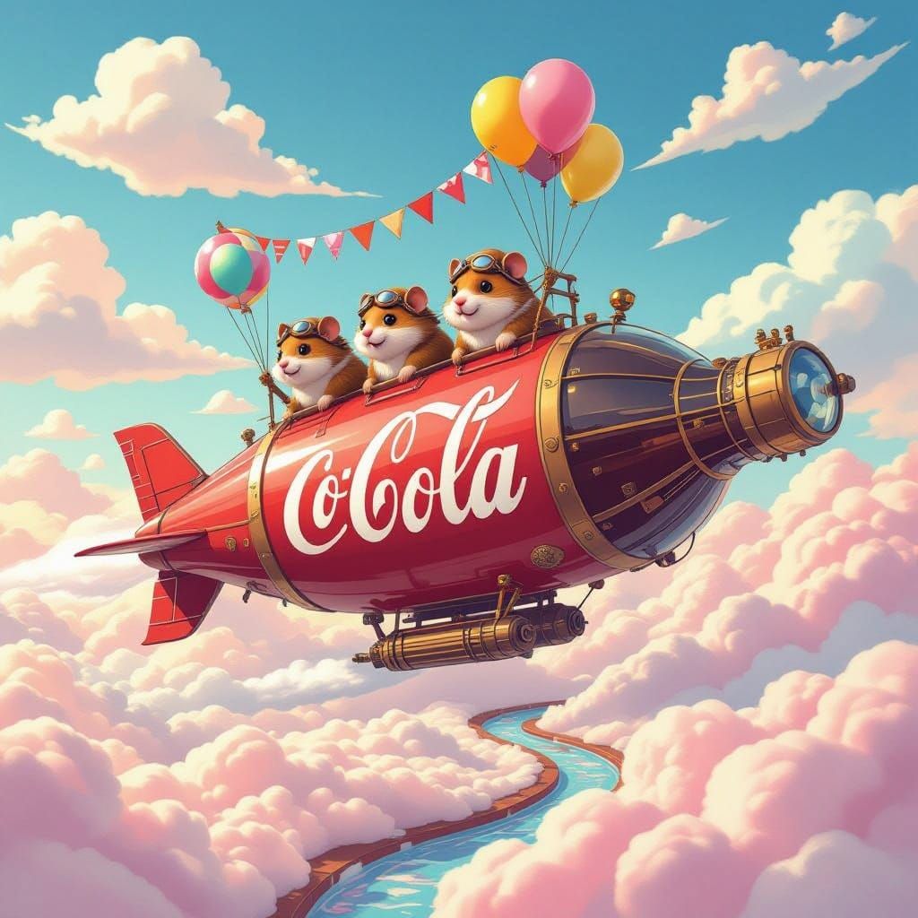 Steampunk Cola Airship Soaring Through Candy Land