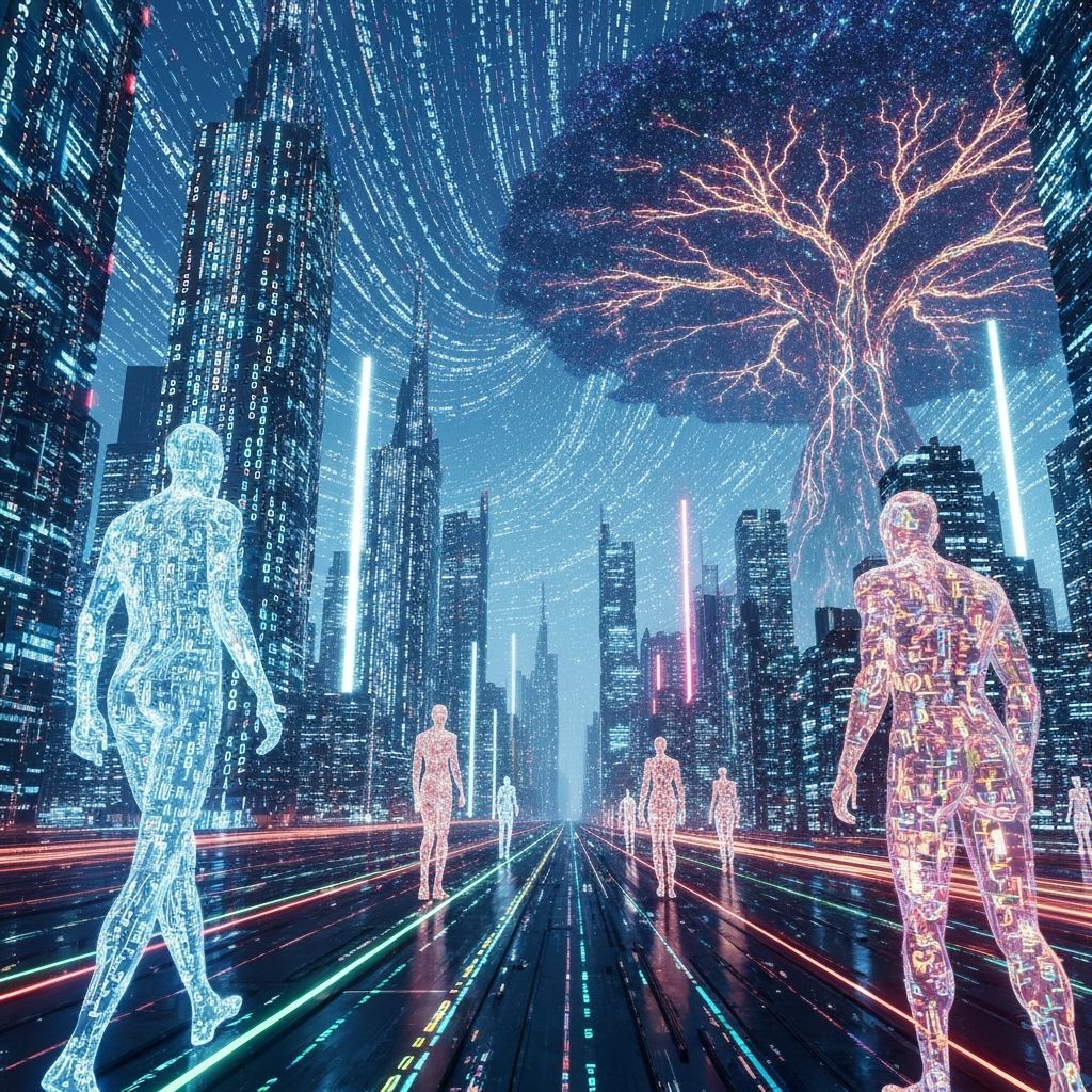 Futuristic City of Binary Code in Cinematic Sci-Fi Style