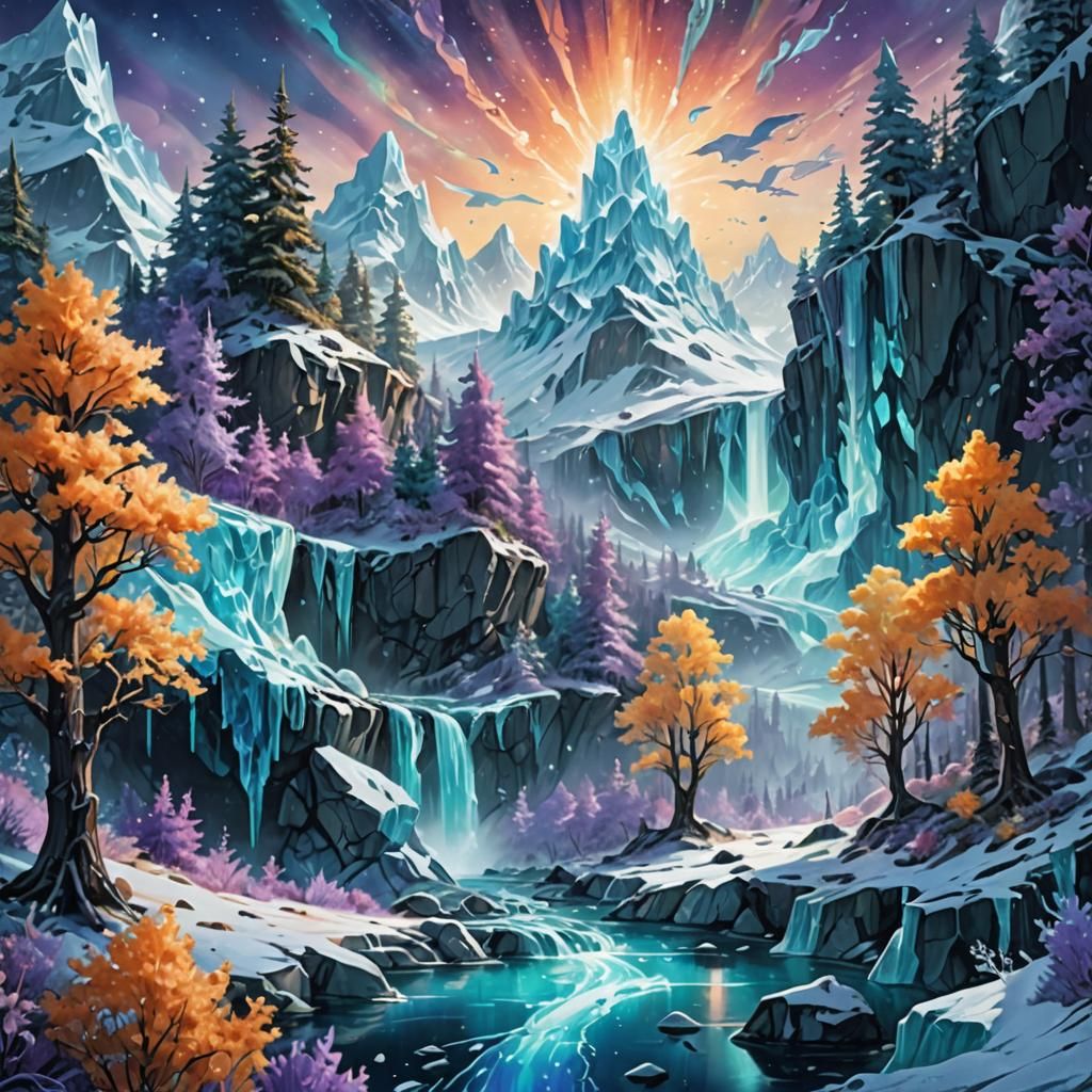 Icy Forest: Crystalline Trees in Ultra-Realistic Style