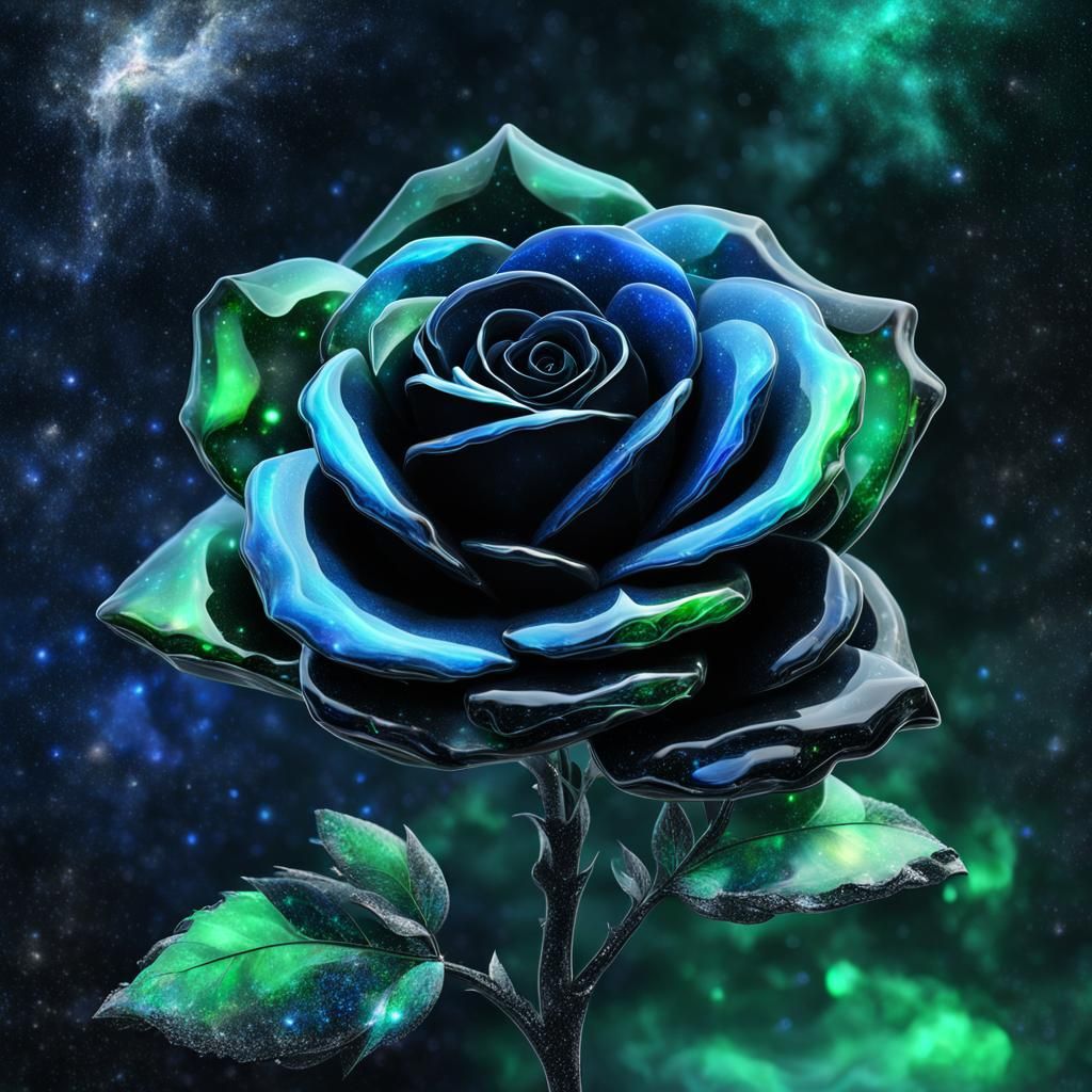 Onyx Rose with Aurora Borealis Lighting