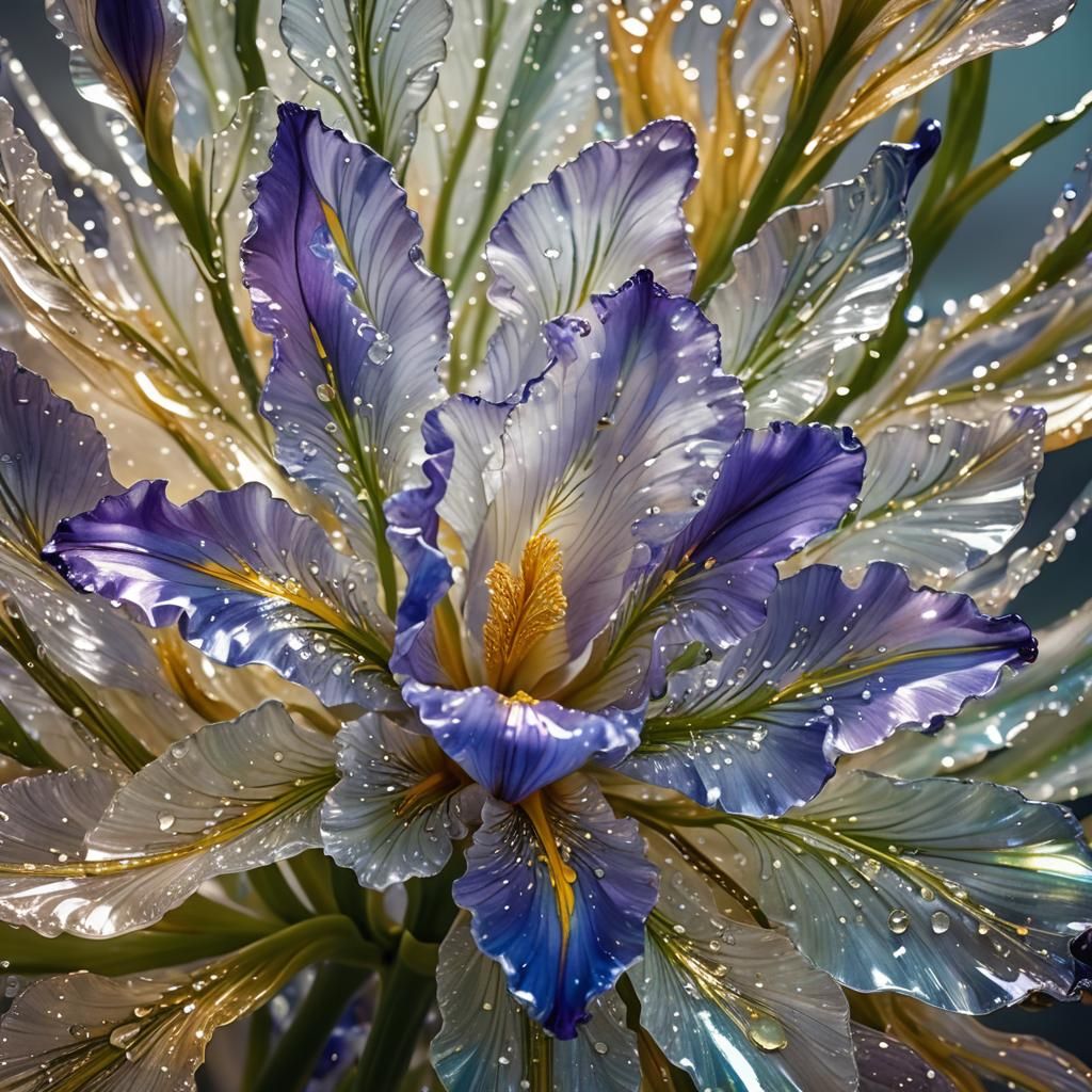 Intricate Glass Iris Flower Sculpture