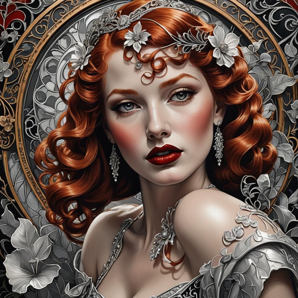 Exotic Redhead in Art Nouveau Style