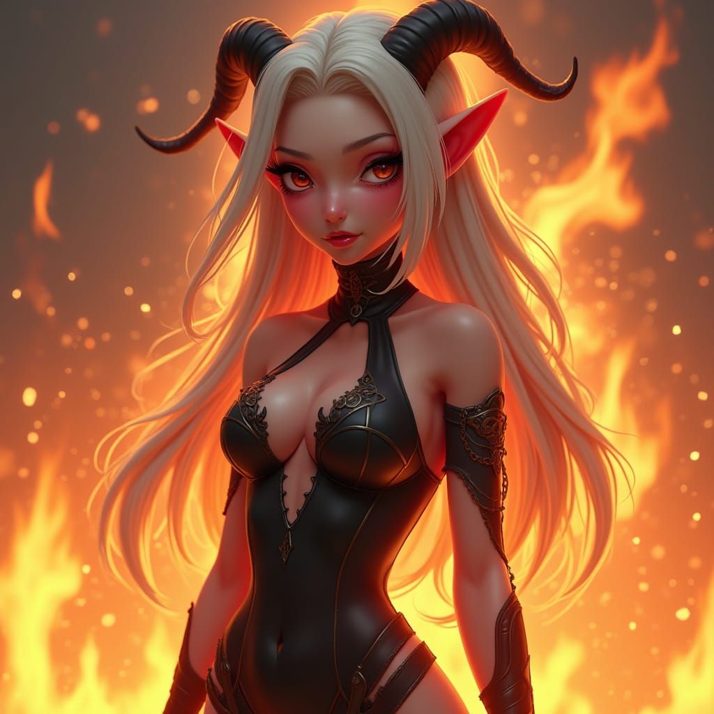 Surreal Tiefling Goddess in Whimsical Anime Style