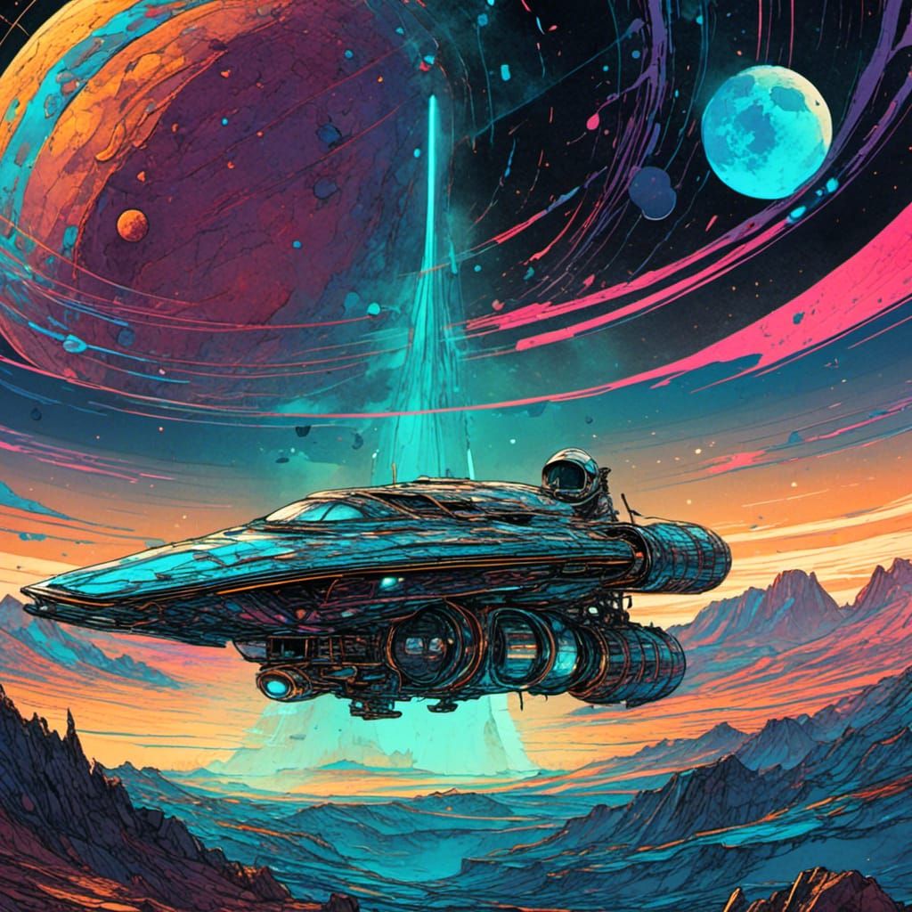 Futuristic Spacecraft Soars to the Moon in Digital Art