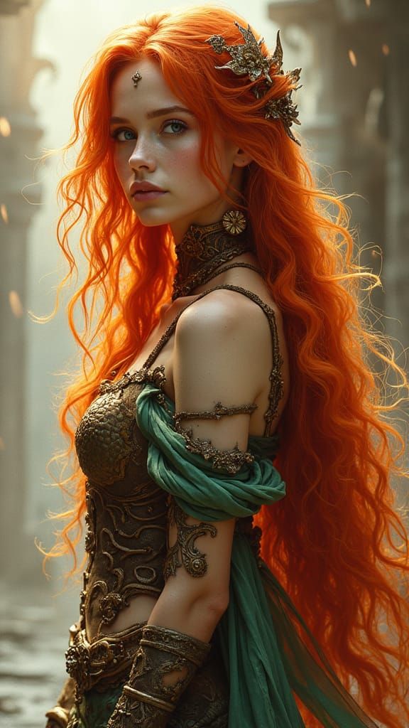 Fantasy Warrior Princess with Copper Hair Portrait