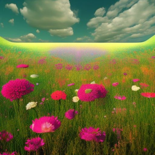 Psychedelic Meadow Blooms in a Vibrant Bauhaus Aesthetic