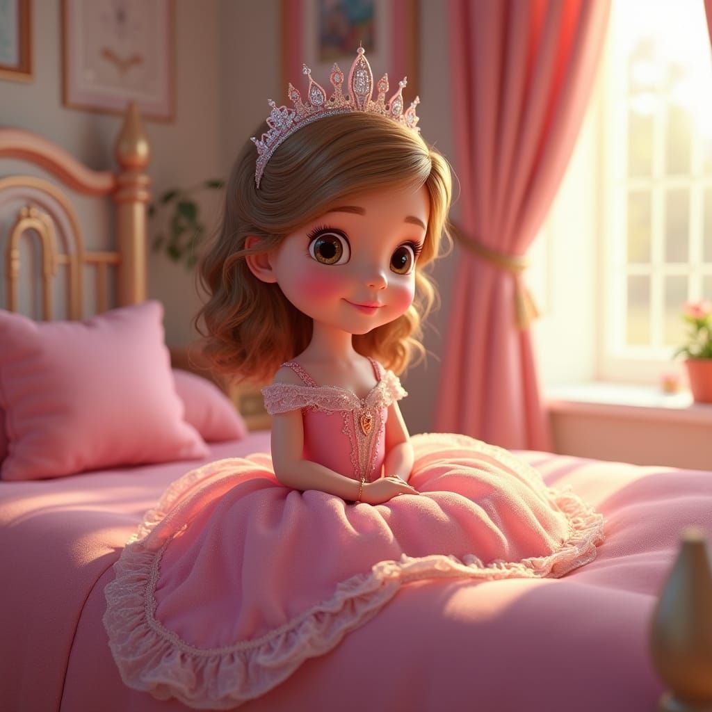Little Princess in Fairytale Bedroom, 3D Render