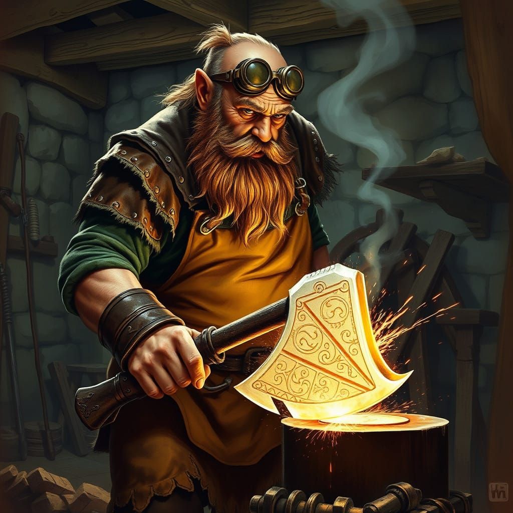 Dwarf Sharpening Glowing Magic Axe