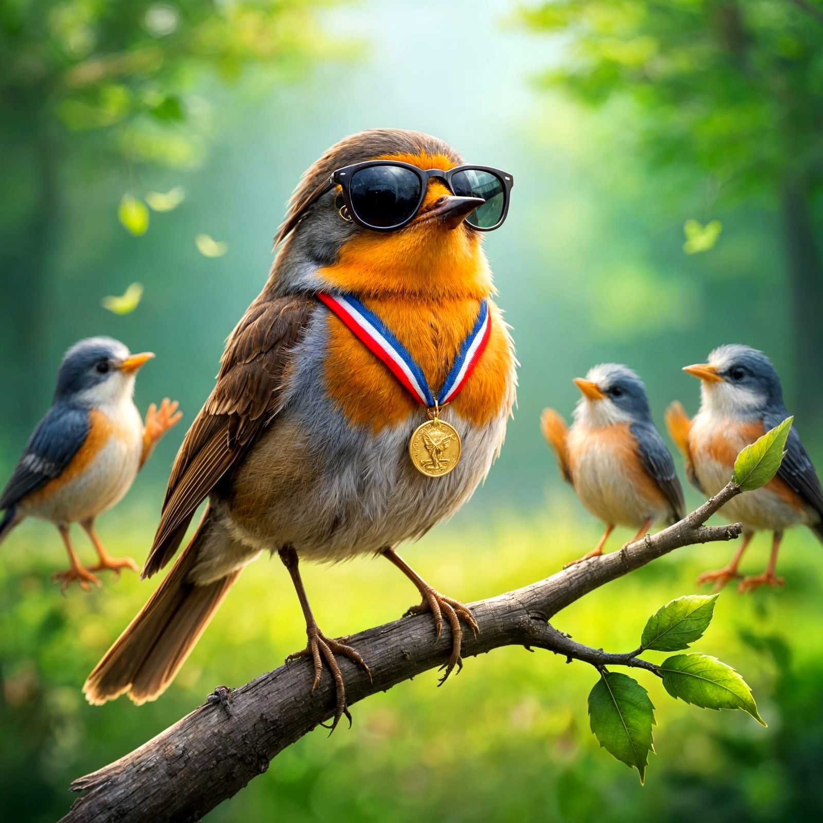 Cool Robin with Sunglasses and Gold Medal