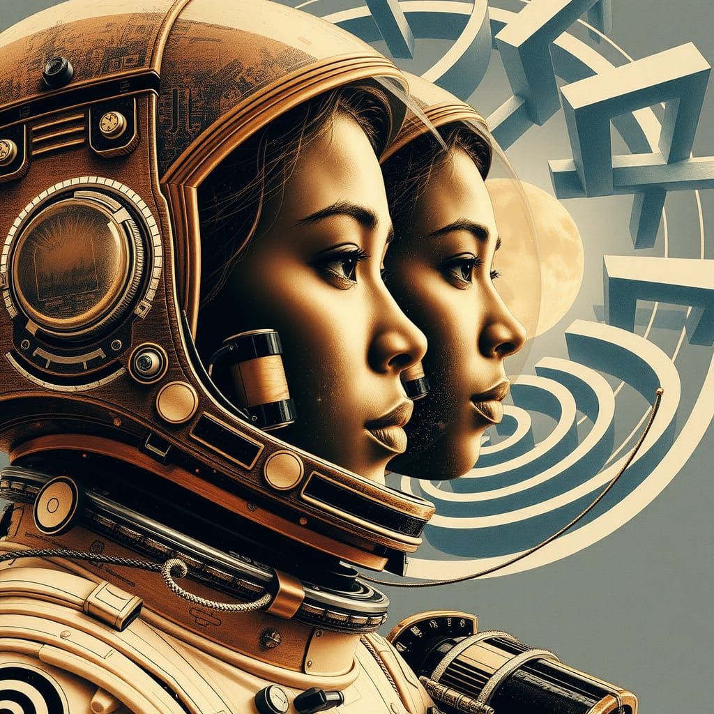 Sapphic Astronaut Portrait with Cosmic Labyrinth