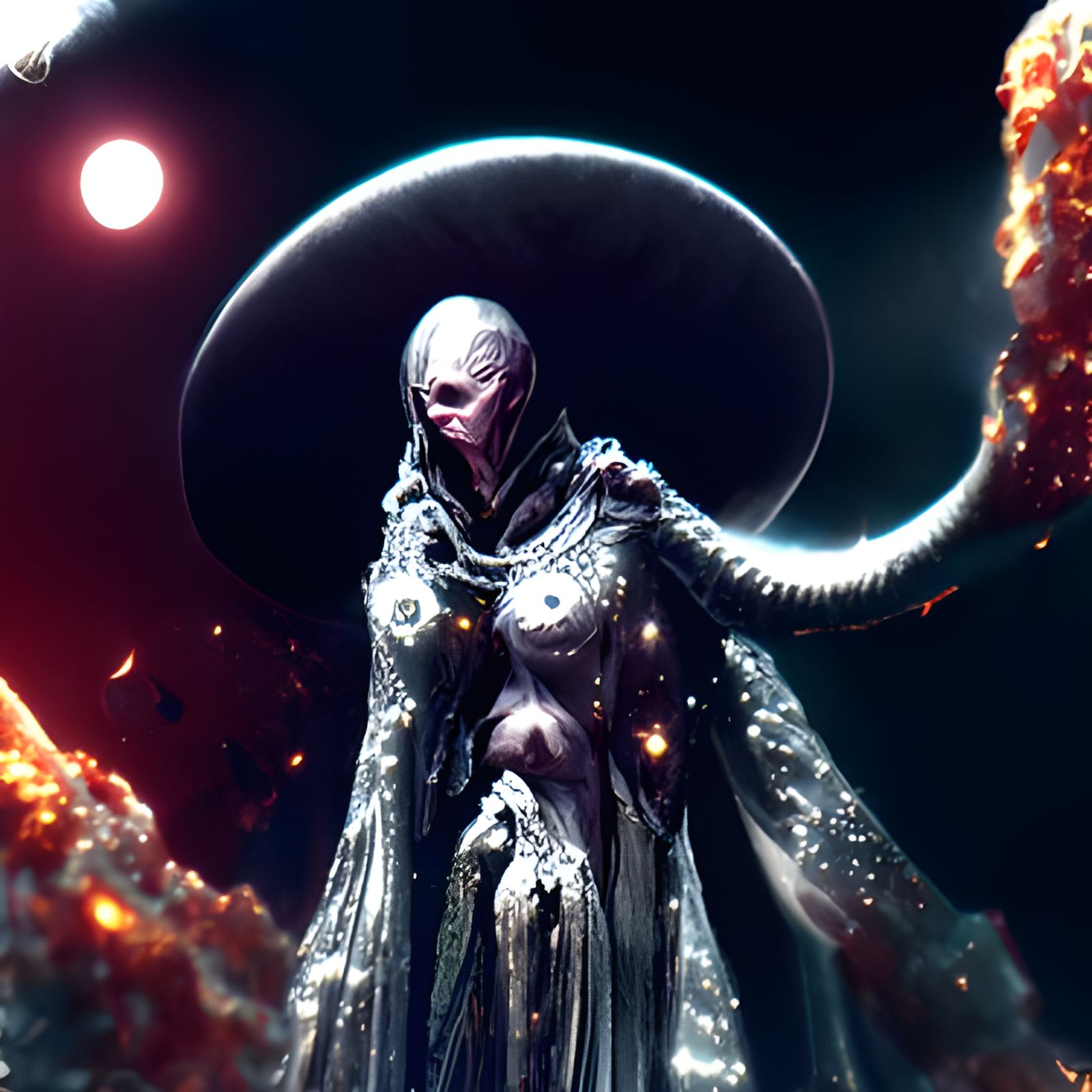 Interstellar Demonic Mage Harnessing Stars in Sci-Fi Horror