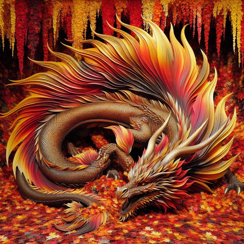 Hyperrealistic Dragon Radiating Autumn Hues