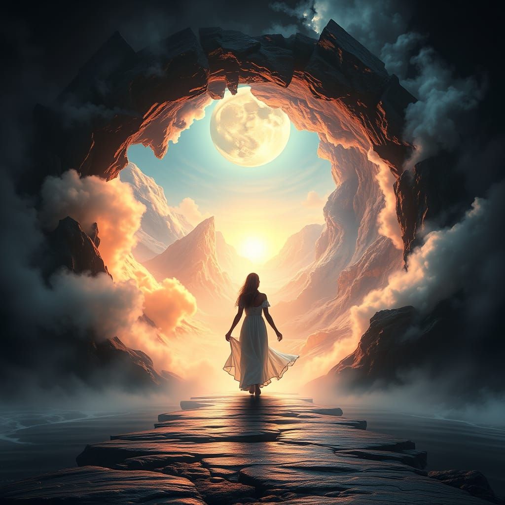 Yin-Yang Threshold: Fantasy Art in Luminous Style