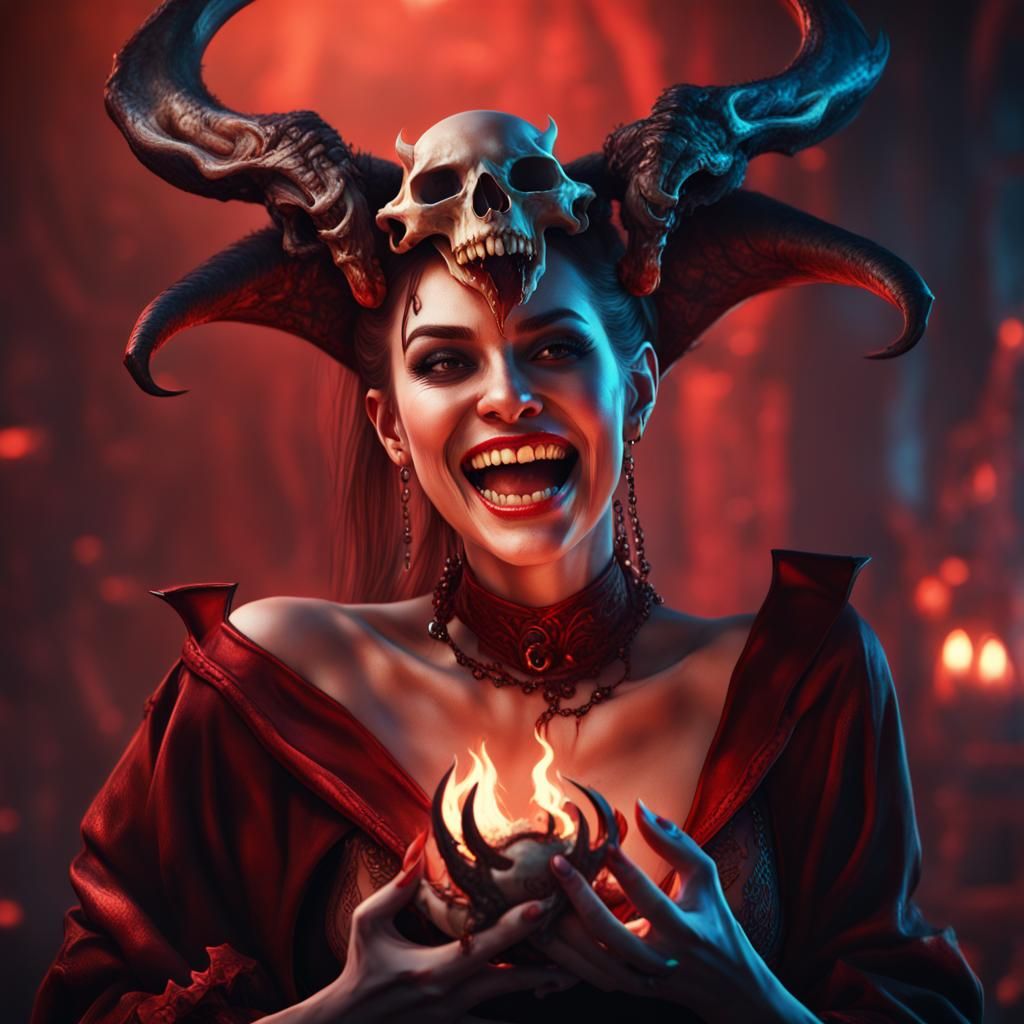Psycho She-Devil Laughing with Elf Skull