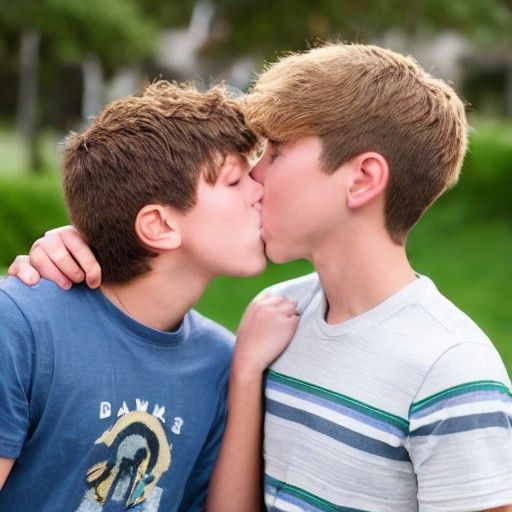 Two Teen Boys Kissing in an Embrace