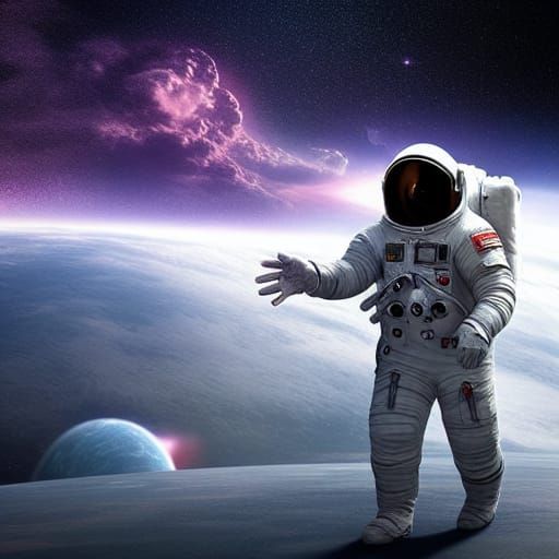Astronaut's Cosmic Reflection: Digital Matte Painting