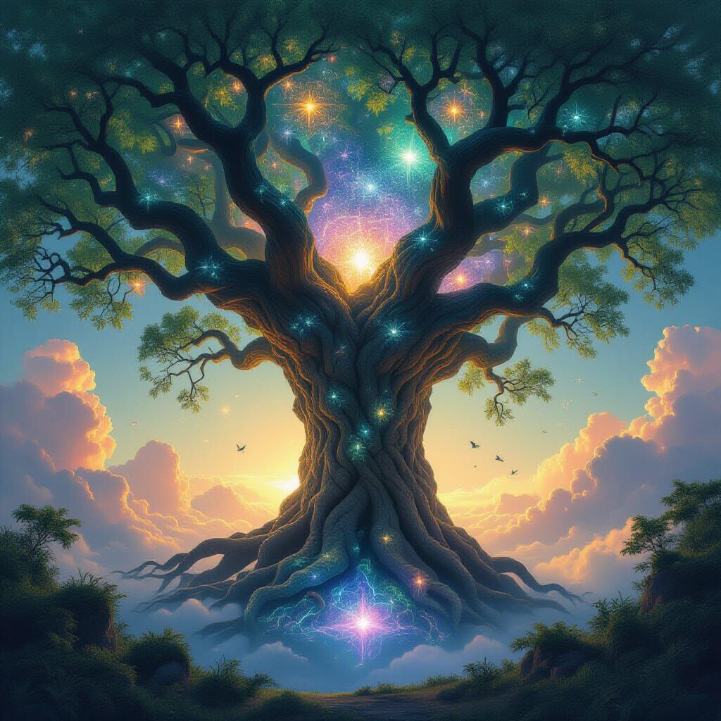 Cosmic Tree Reaching Galaxies With Luminescent Flora