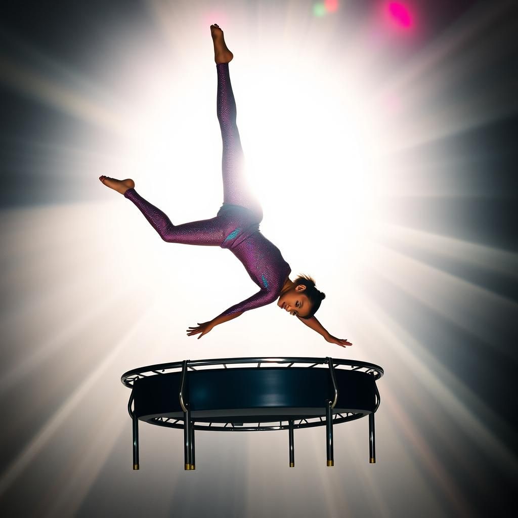 Gymnast Soaring Through Air in Op Art Style