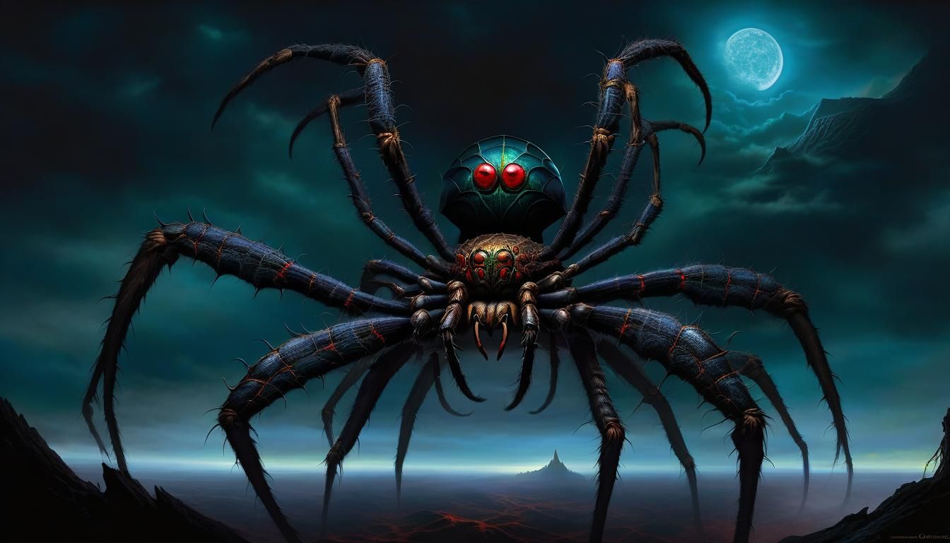 Gigantic Lovecraftian Spider in Dark Horror Style