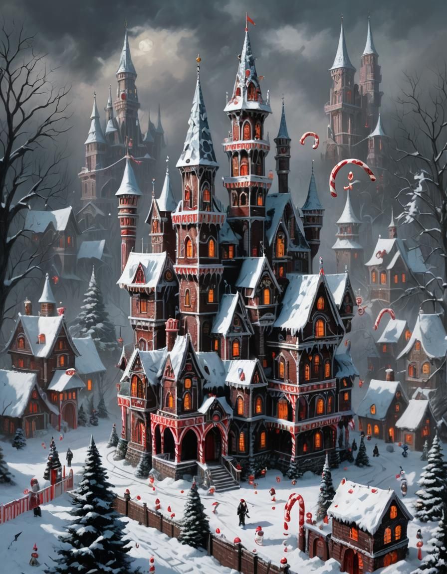 Sinister Gothic Candy Cane Castle in Winter