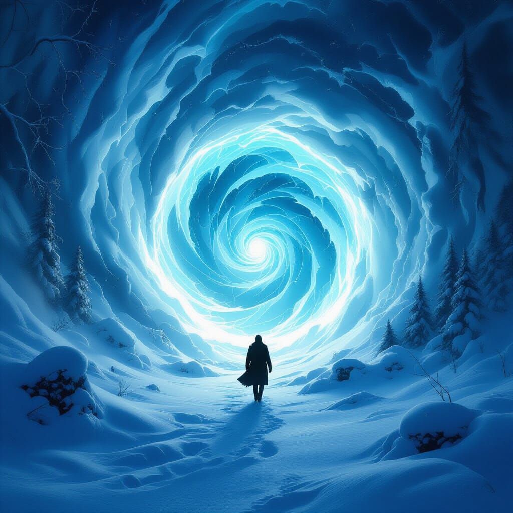 Mysterious Snow Vortex with Ethereal Light