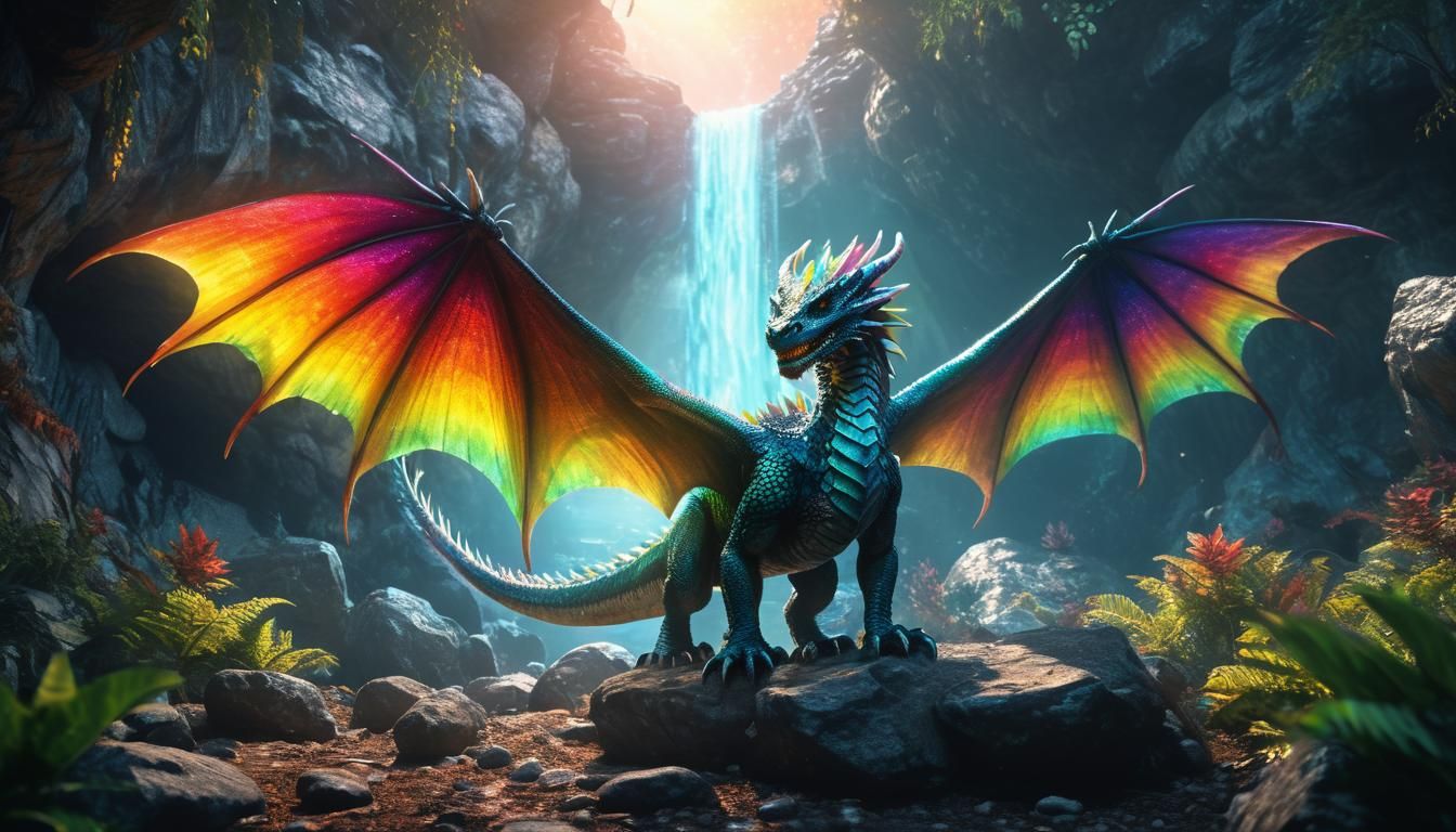Iridescent Dragon at Sunrise in Hyper-Realism