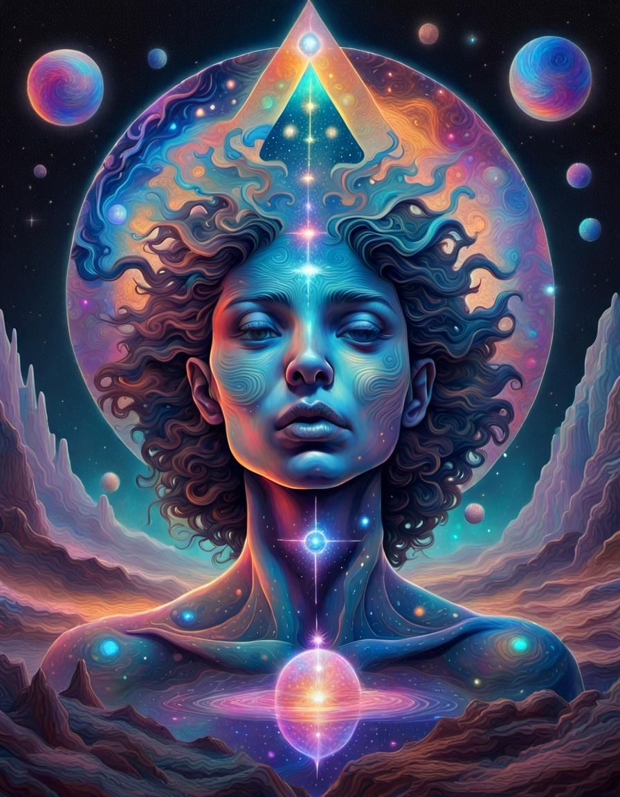 Holographic Astral Illustration of Empathy in Mixed Media